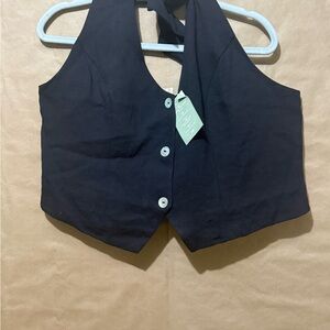 H&M Black Crop Top with White Buttons